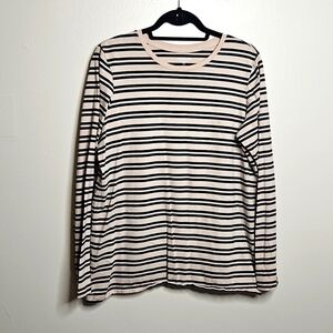 Lands' End Striped Relaxed Fit Long Sleeve Top Black Medium